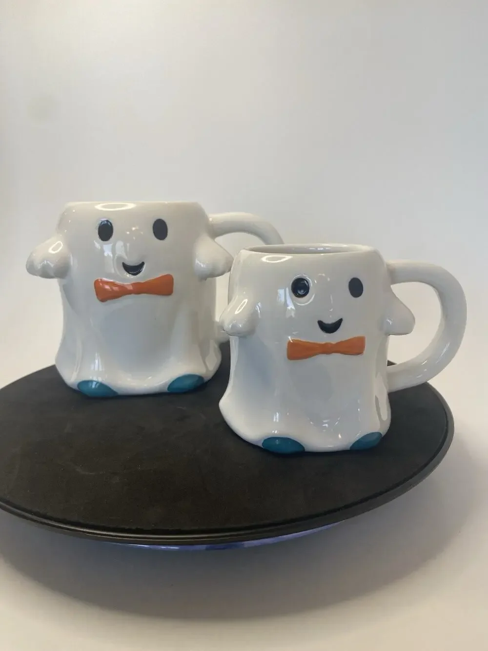 Hyde & Eek Mug Halloween Ghost Mini Ghost Mug Orange Bow tie Teal Feet